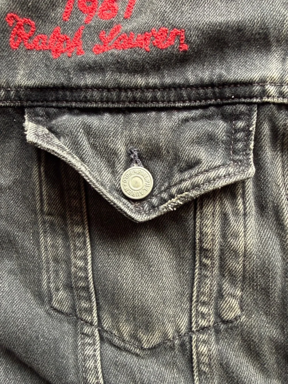 Polo Ralph Lauren RL Varsity Football Bulldog Denim Jacket L - Picture 15 of 16